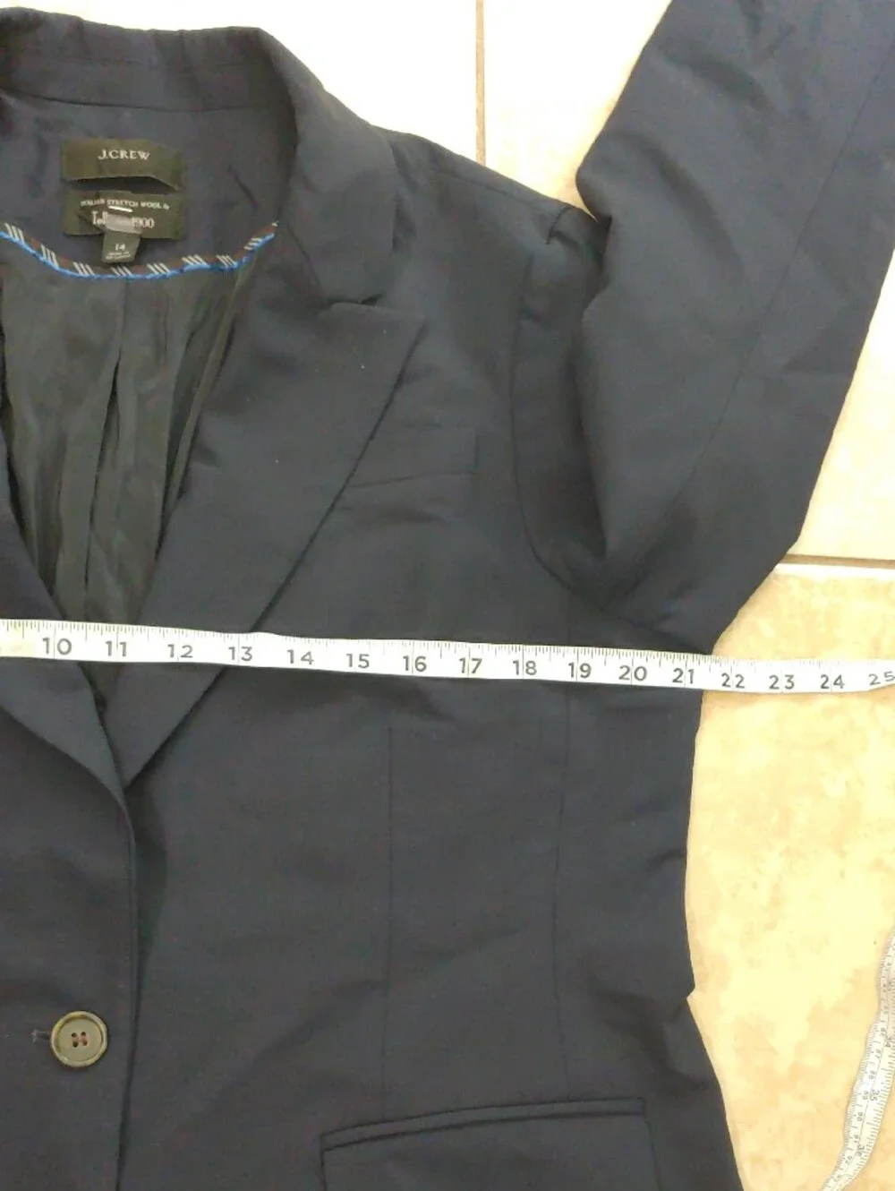 J. Crew Tollegno Wool Blazer Women's Navy Single-Button Sport Coat Size 14